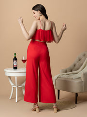 Red Ruffled Top With Trousers