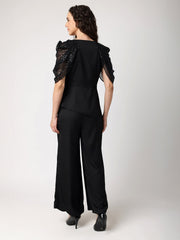 Sequined Cowl Sleeves Top With Trousers
