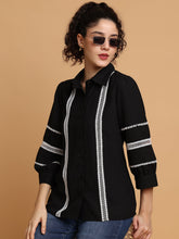 Black Shirt With Contrast Lace Detail
