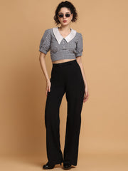 Black & White Checkered Crop Top With Contrast Collar