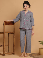 Black & White Checkered Nightwear With Pink Piping