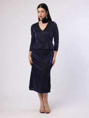 Blue Lycra Lurex Skirt And Top With Flower String Brooch