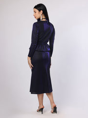 Blue Lycra Lurex Skirt And Top With Flower String Brooch