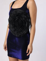 Blue Shimmer Dress With Flowers