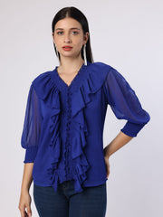 Blue Top With Front Frills