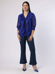 Blue Top With Front Frills