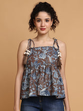 Brown Floral Peplum Top