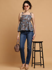 Brown Floral Peplum Top