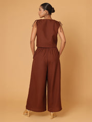 Brown Ruched Shoulder Co-Ord Set