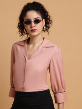 Dusty Pink Shirt With Contrast Piping At Sleeves