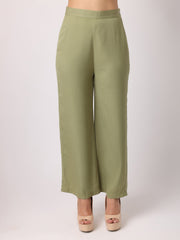 Green Blazer Top With Assymetric Hem Co-Ordinated With Trousers