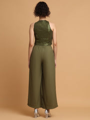 Green Sequinned Rose Top With Trousers