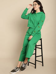 Floral Embroidered Cropped Hoodie With A-Line Trouser