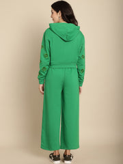 Floral Embroidered Cropped Hoodie With A-Line Trouser