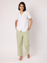 Green & White Checkered Pyjama Set With Smocked Collar White Top