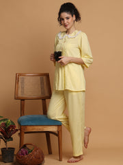 Lemon Yellow Fringe Lace Collar Nightwear