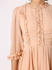 Nude Peach Tiered Dress With Front Frill Detail