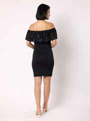 Off-Shoulder Dress With Sequined Bubble Hem Ruffle