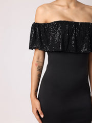 Off-Shoulder Dress With Sequined Bubble Hem Ruffle
