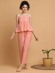 Orange Checkered Strappy Top With Pyjama