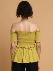 Pear Green Smocking Off-Shoulder Top