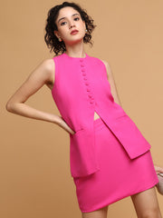 Pink Blazer With Short Skirt Set