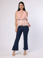 Pink Frill Top With Mirror Belt