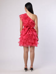 Pink Organza One-Shoulder Dress