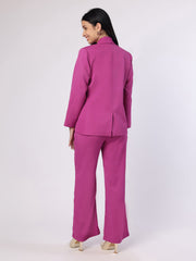 Purplish Pink Blazer Set With Flower Brooch