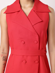 Red Orange Long Blazer With Trousers