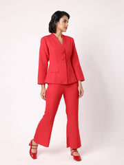 Red Peplum Blazer With Trousers