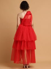 Red Tulle Dress With One Sleeves