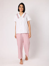 Red & White Stripes Pyjama Set With Smocked Collar White Top