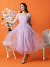 Lilac Mesh Fit & Flare Midi Dress