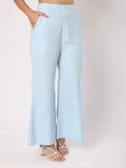 Blue Collar Top With One Side Pleating Co-Ordinated With Trousers