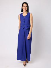 Blue Waist Coat With Front Inverted Pleat Trousers