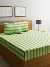 Jade Garden Jacquard Green Cotton Double Bedsheet with Pillows
