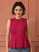 Dark Magenta Peplum Top With Back Bow