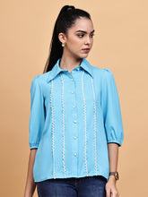 Deep cyan blue shirt with loop detail