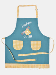 Kitchen Queen Teal Cotton Printed Apron
