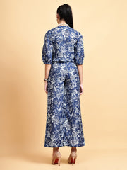 Floral Curved Hem Top with Trousers