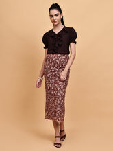 Brown Frill Top with Leaopard Pencil Skirt