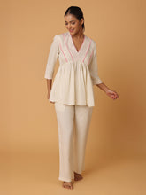 Off-White Nightwear With Contrast Pink Lace At Yoke