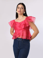 Pink Double Layered Frill Organza Top
