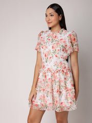 Rose Dress With Ruffle Detailed Tiers