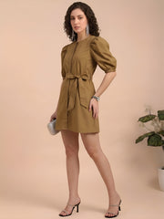 Mustard Short Dress with Belt