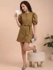 Mustard Short Dress with Belt