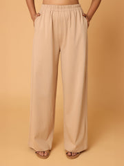 Beige Contrast Collared T-shirt with Lower