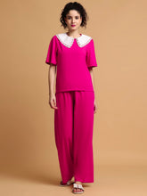 Pink Contrast Collared T-shirt with Lower