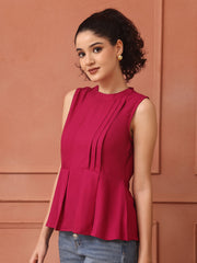 Dark Magenta Peplum Top With Back Bow